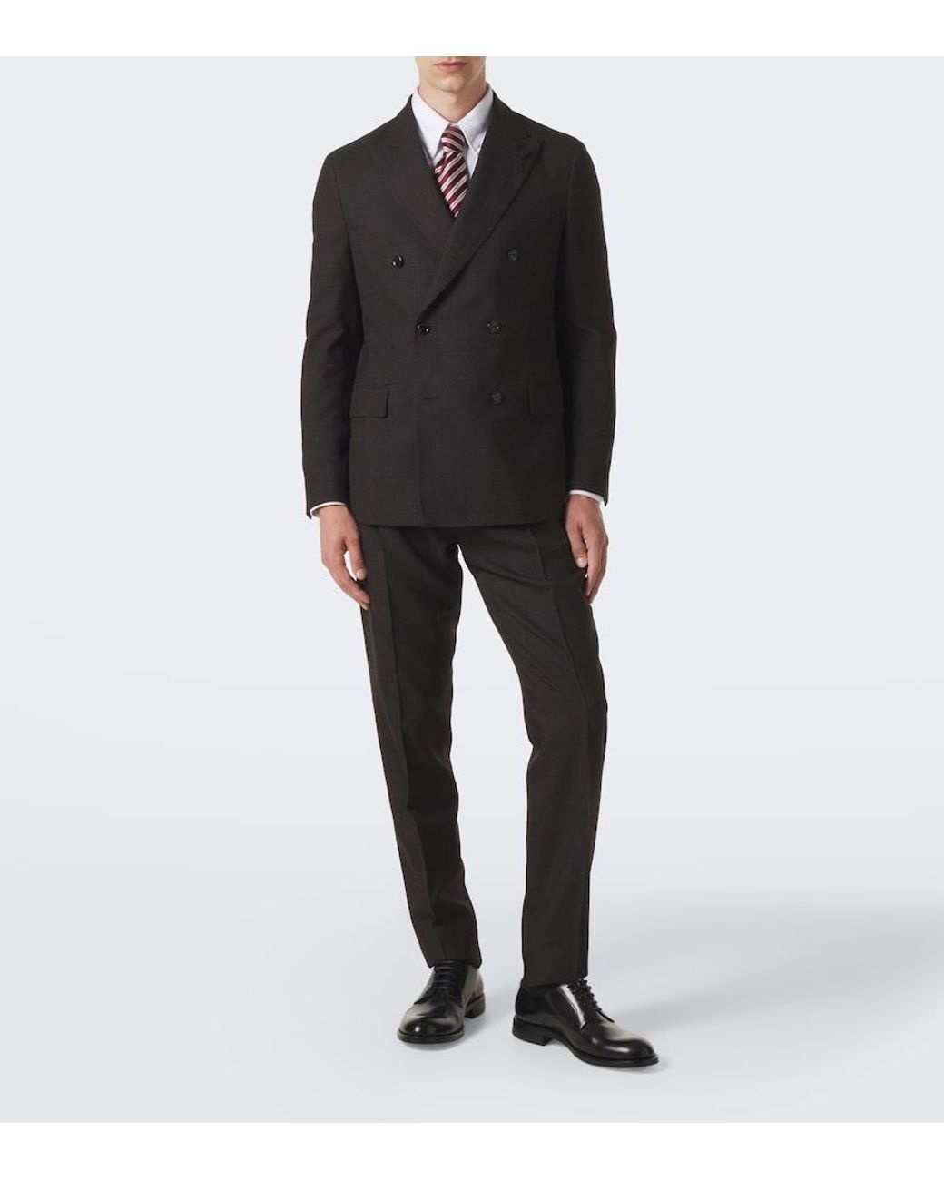 Lardini Black Checked Double-Breasted Virgin Wool Suit for men
