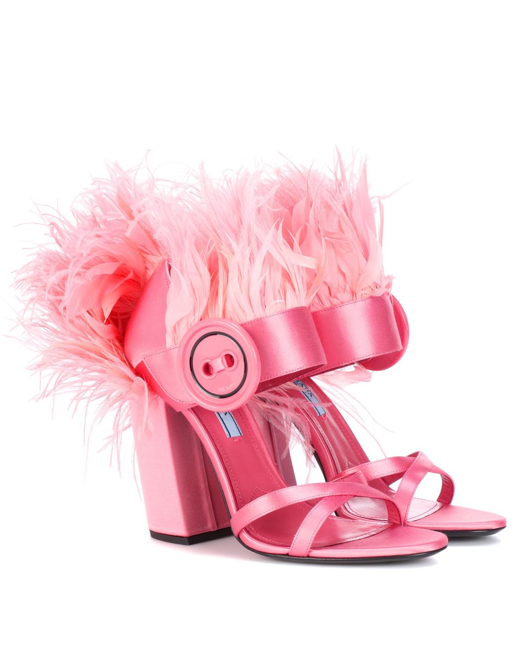 Prada Feather-trimmed Satin Sandals in Pink | Lyst
