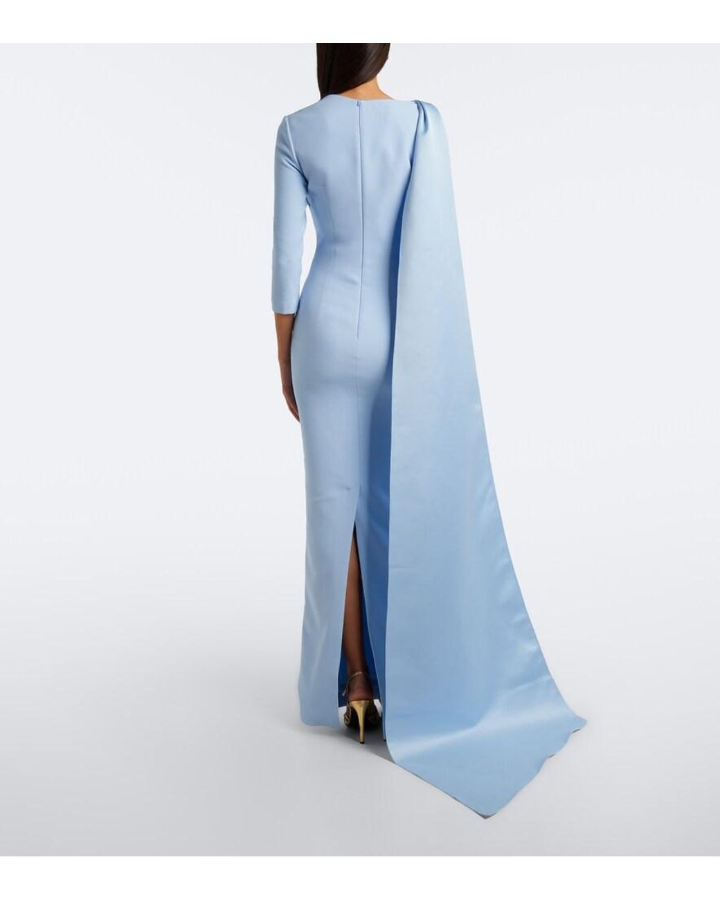 Safiyaa Blue Caped Crepe And Satin Gown