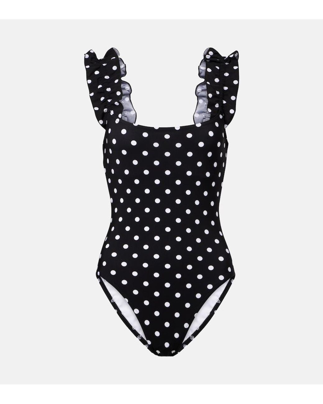 Karla Colletto Black Polka-Dot Ruffled Swimsuit