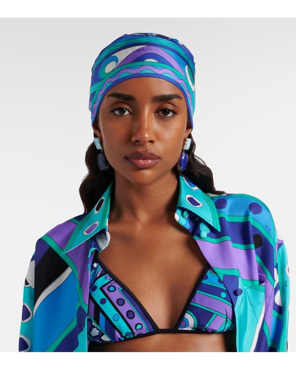 Emilio Pucci Blue Labirinto Silk Twill Head Wrap