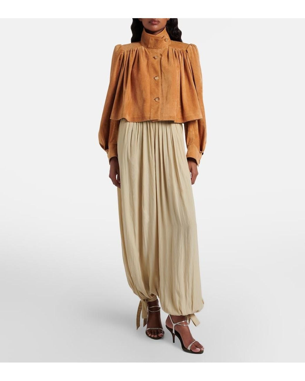 Chloé Brown Cropped Gathered Suede Jacket