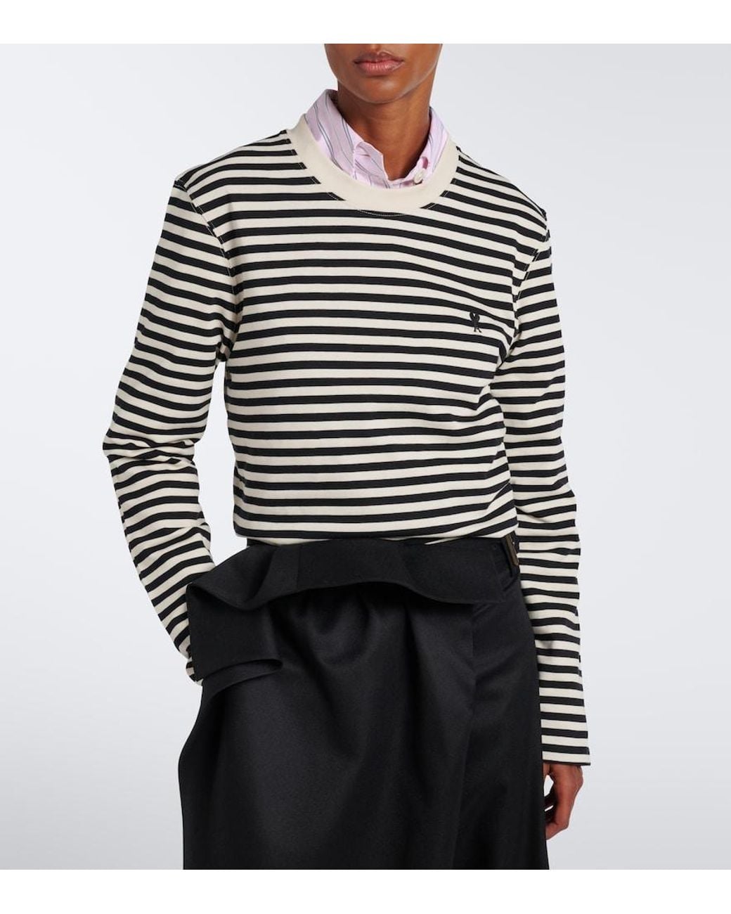 AMI Black Ami De Coeur Striped Cotton T-Shirt