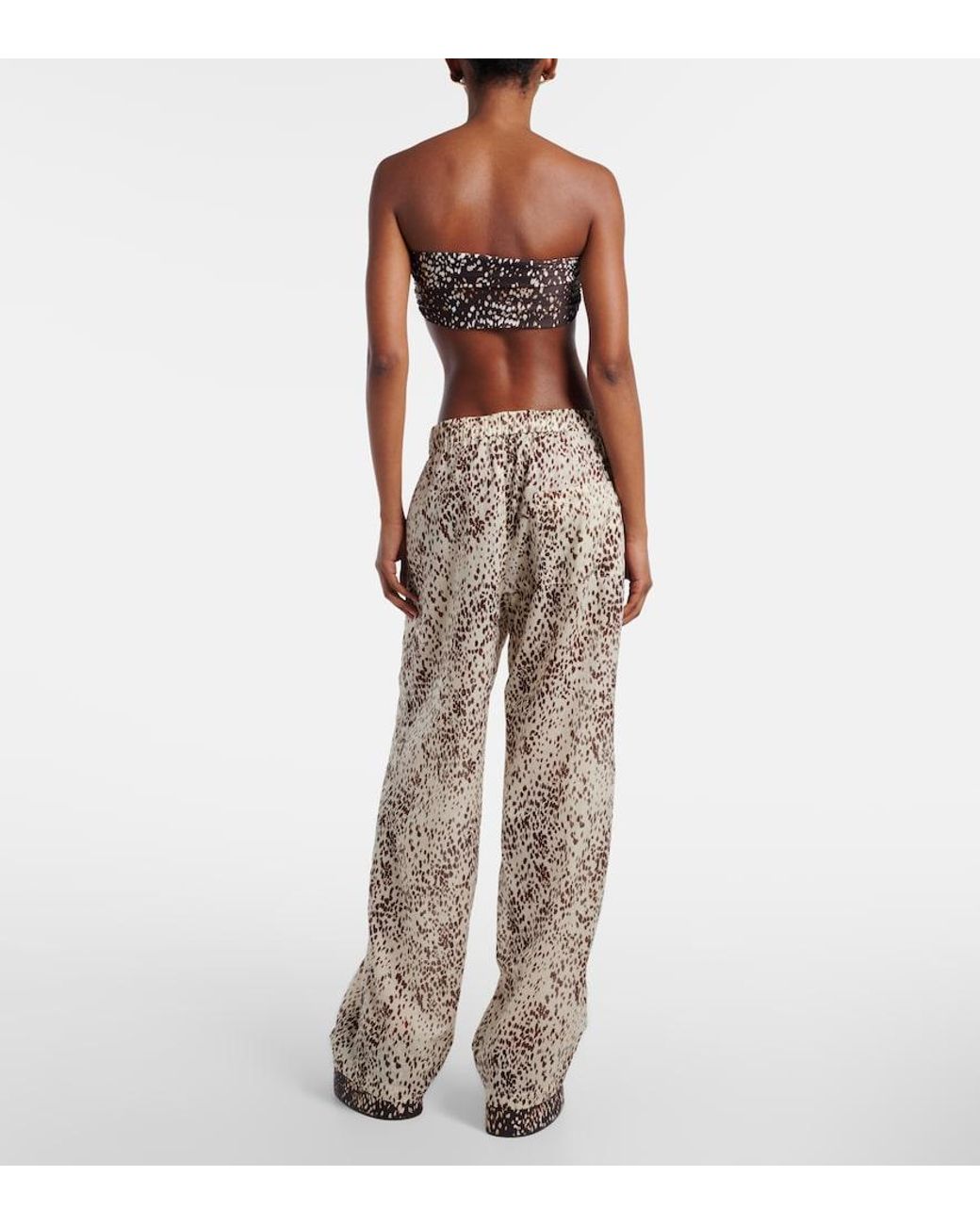 The Attico Natural Leopard-Print Cotton Wide-Leg Pants