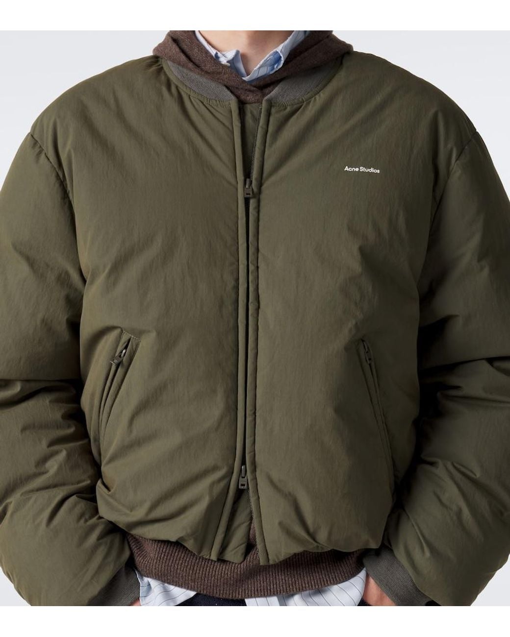 Acne Green Cotton-Blend Poplin Down Bomber Jacket for men