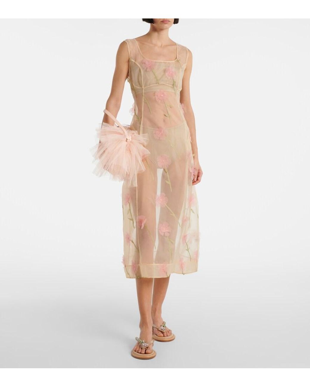 Simone Rocha Pink Embellished Leather Thong Sandals