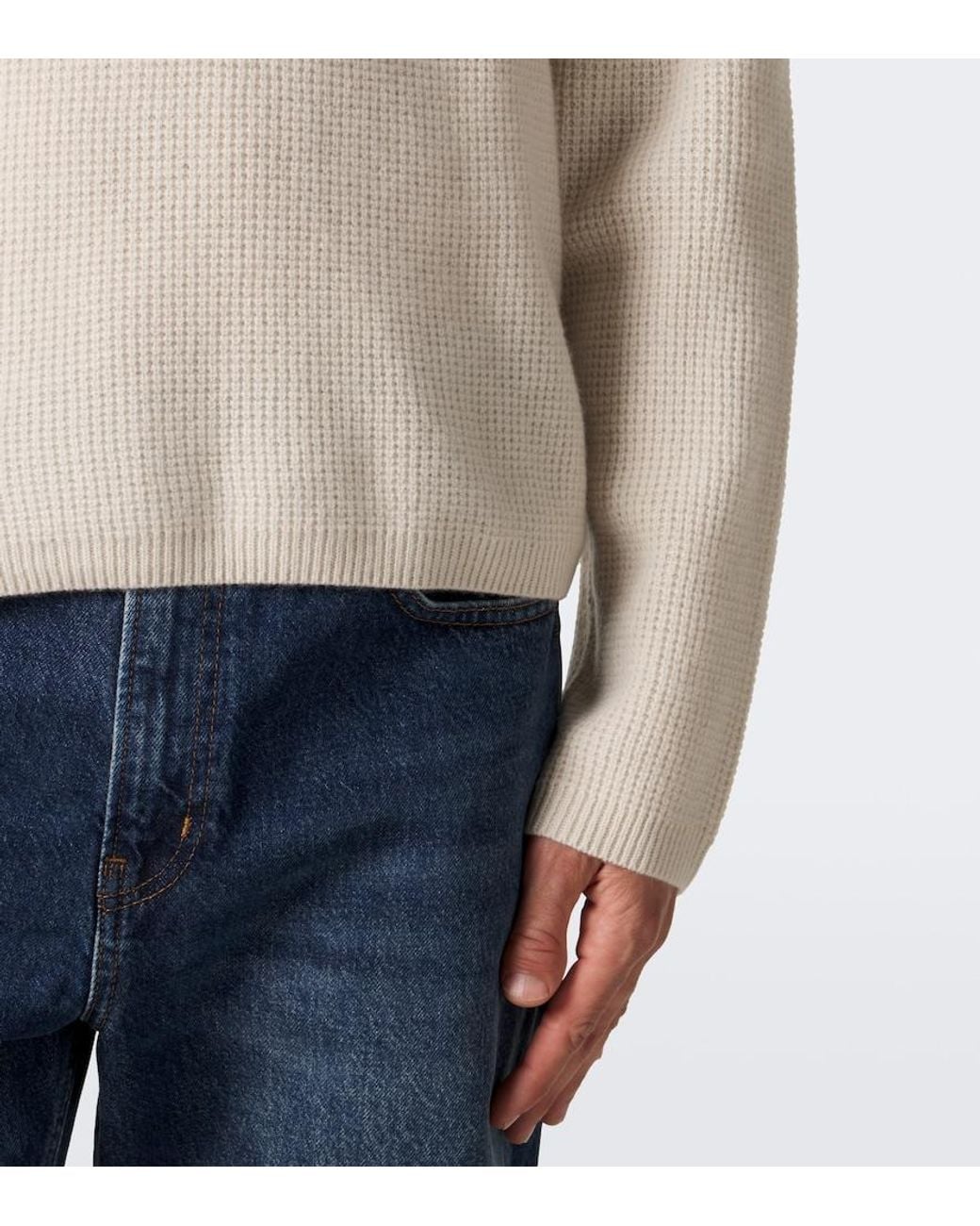 FRAME Natural Waffle-Knit Wool And Cashmere Sweater for men