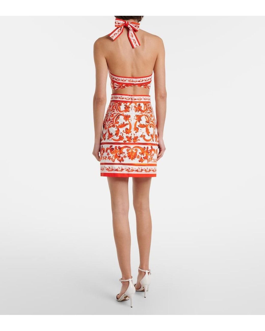 Dolce & Gabbana Orange Majolica Cotton Poplin Minidress