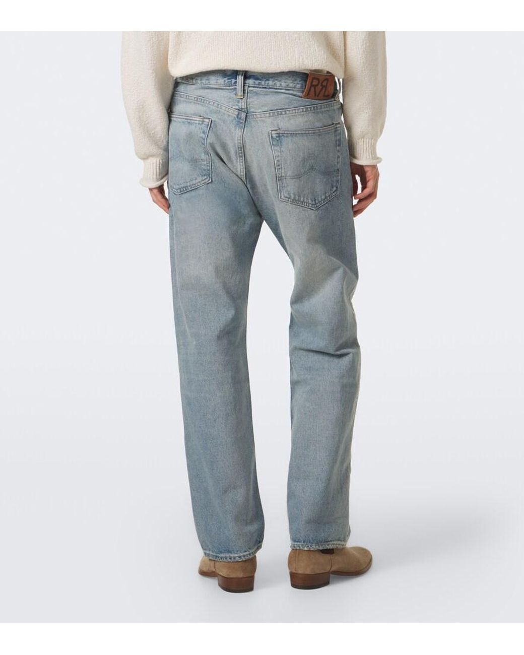 RRL Blue Faded Straight Jeans for men