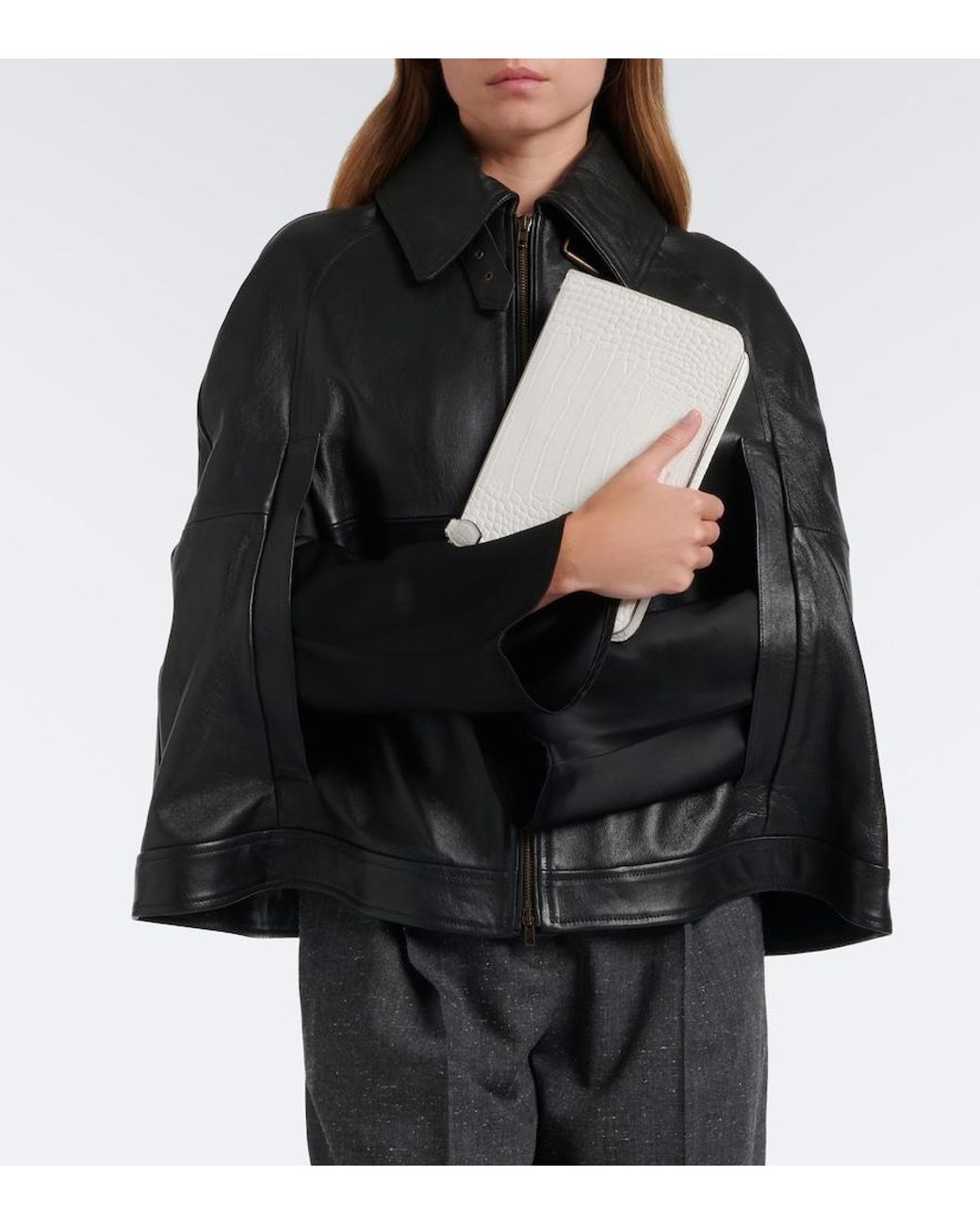 7 For All Mankind Black Leather Cape