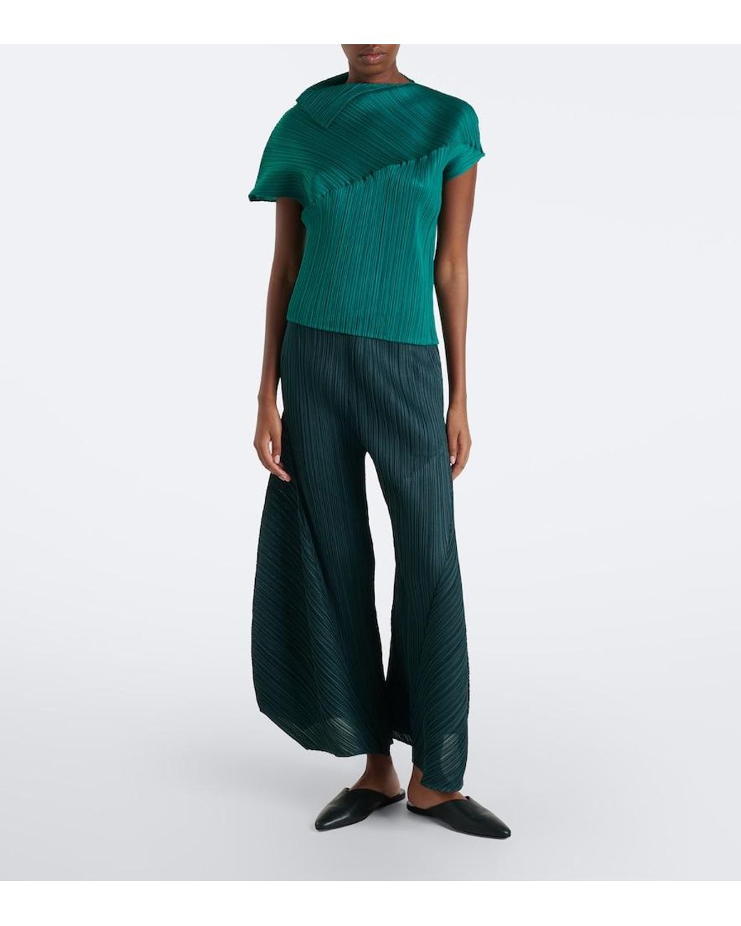 Pleats Please Issey Miyake Green Leap Pleated Top