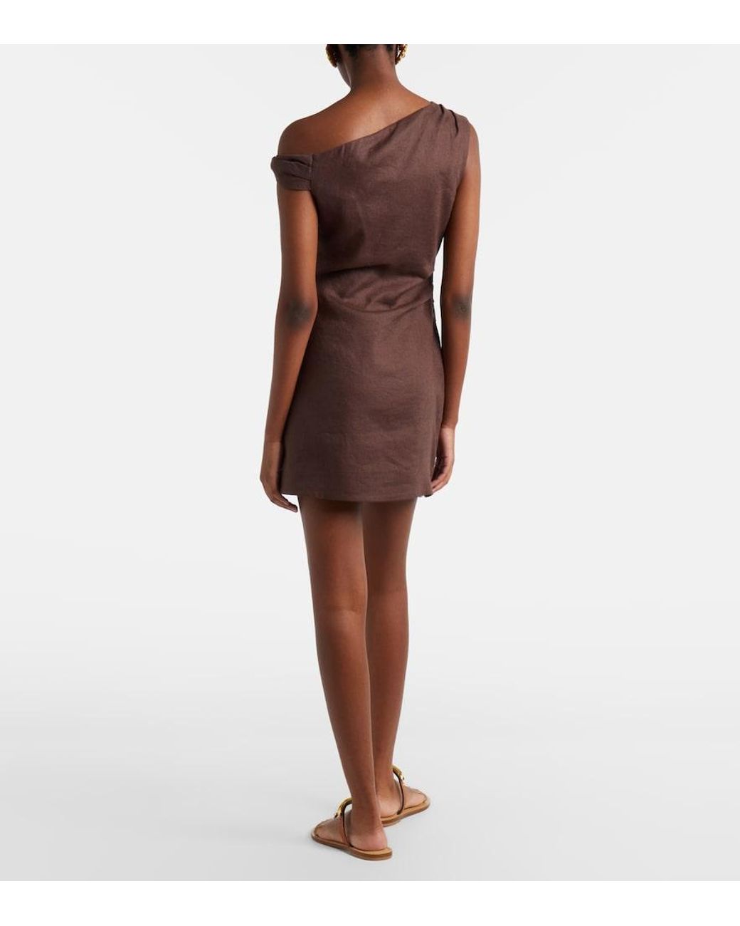 Sir Brown One-Shoulder Linen Minidress
