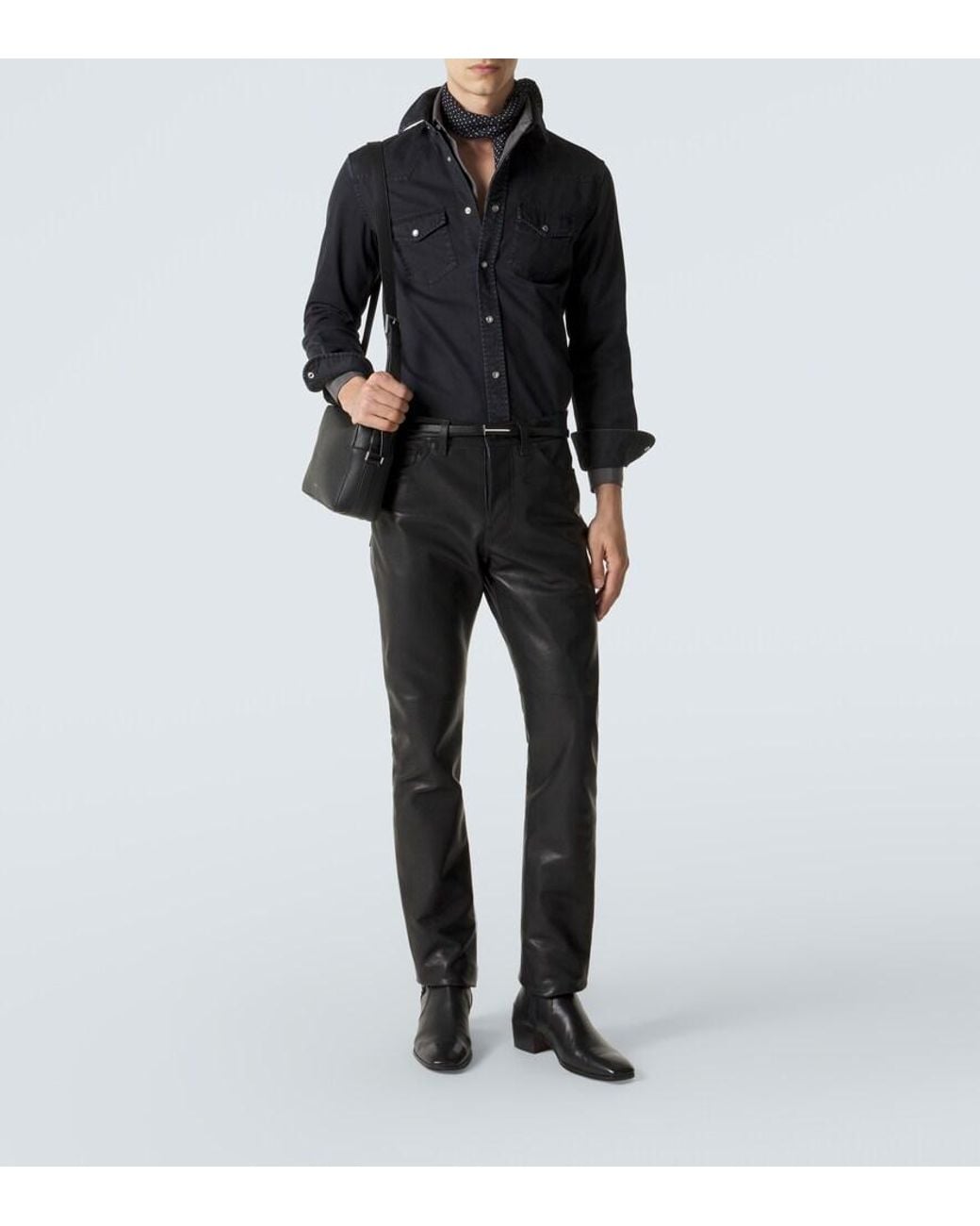 Tom Ford Blue Cotton Twill Western Shirt for men