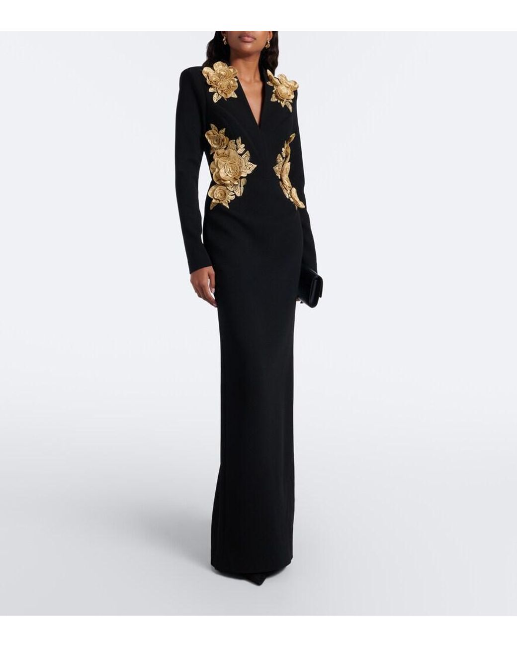 Rebecca Vallance Black Kensington Floral-Applique Gown