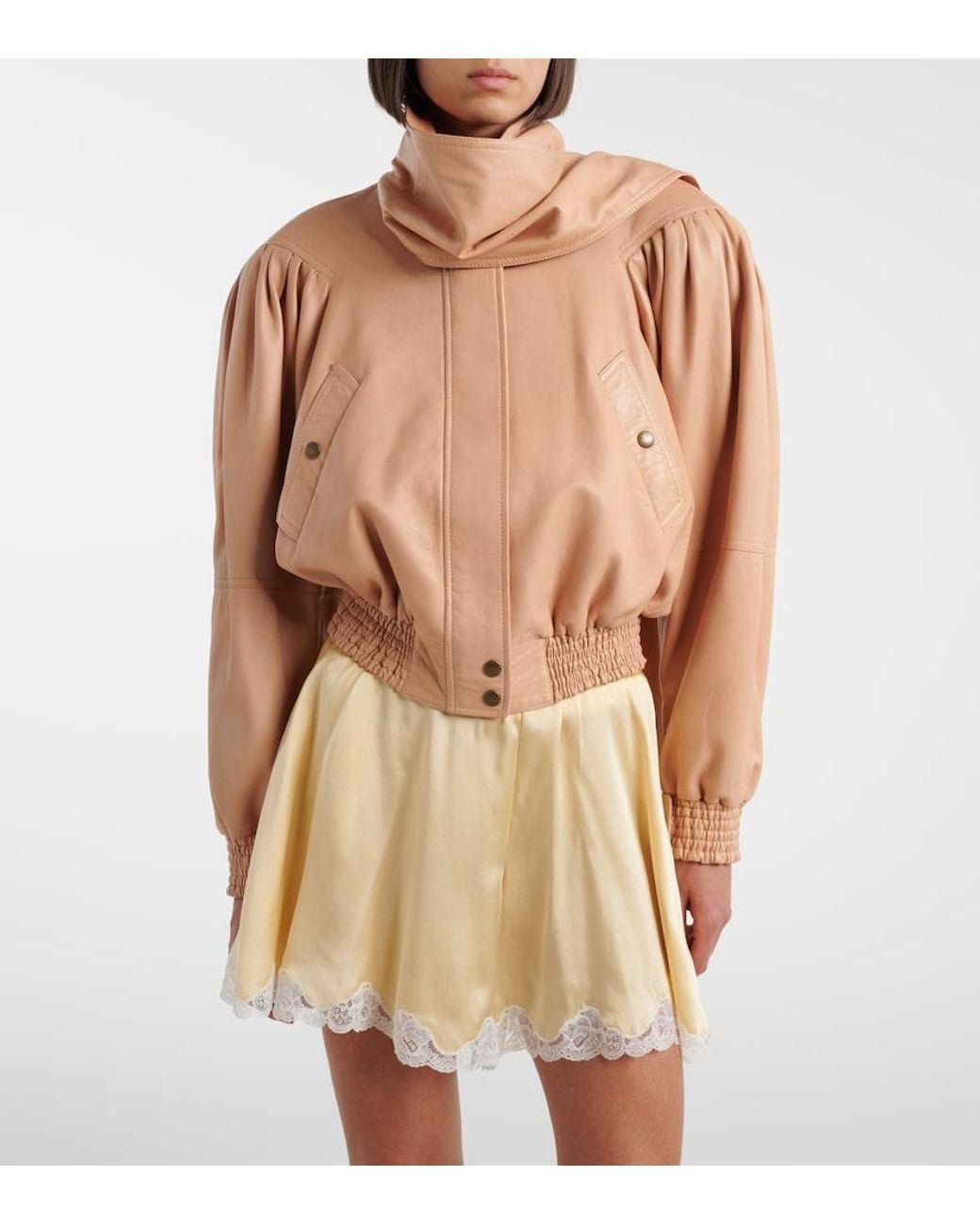 Chloé Natural Scarf-Detail Cropped Leather Jacket