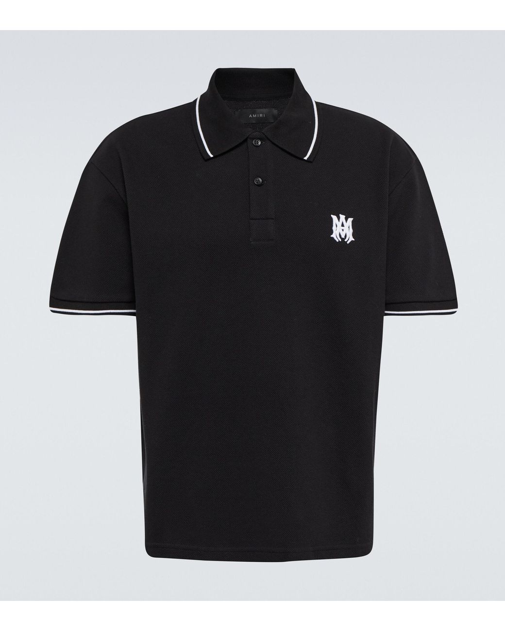 Amiri Logo Cotton Pique Polo Shirt in Black for Men | Lyst