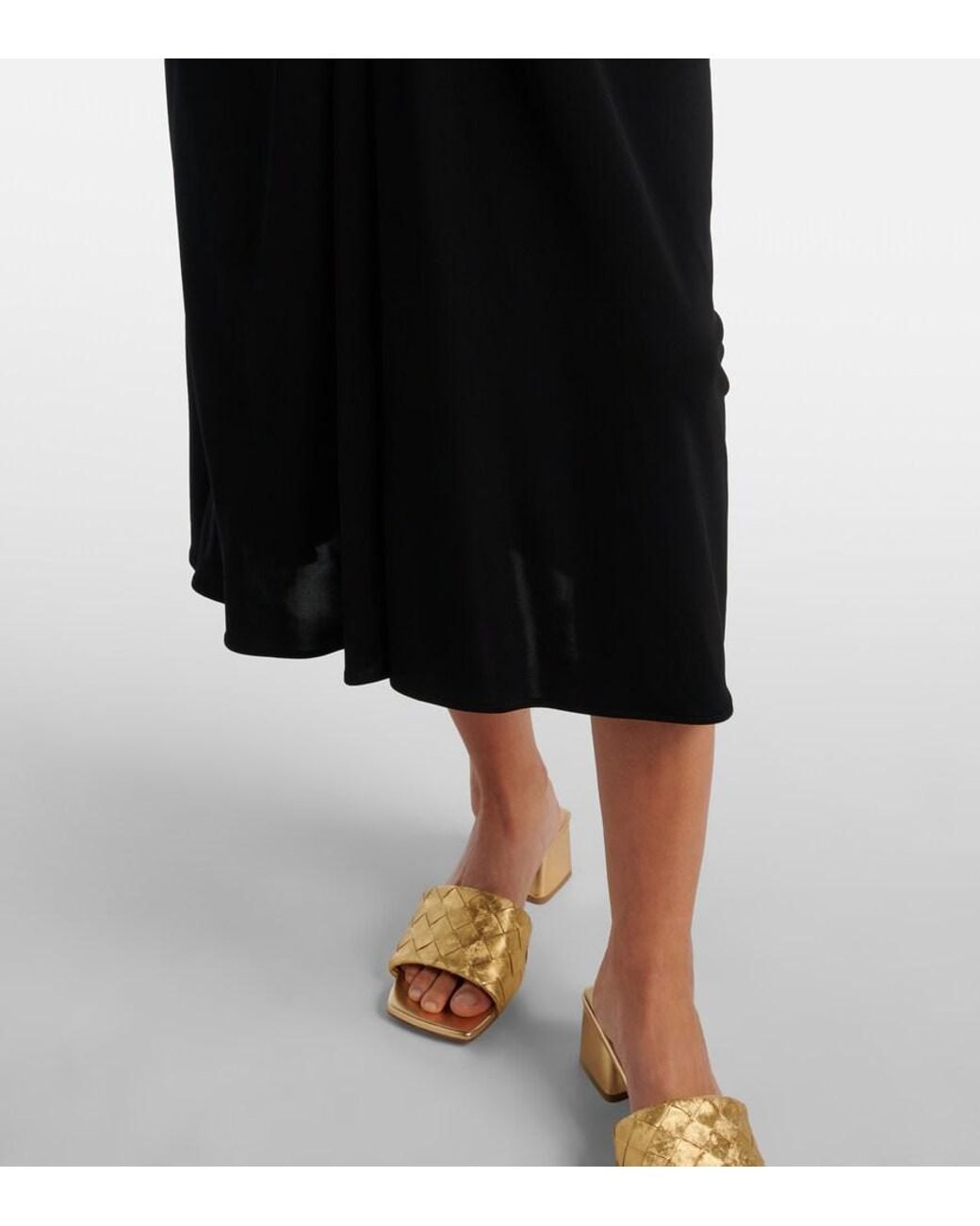 Bottega Veneta Black Gathered Crepe Jersey Midi Dress