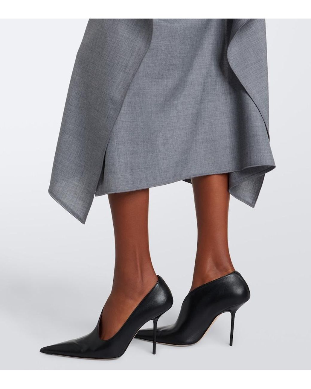 Victoria Beckham Gray Asymmetric Draped Wool Midi Skirt
