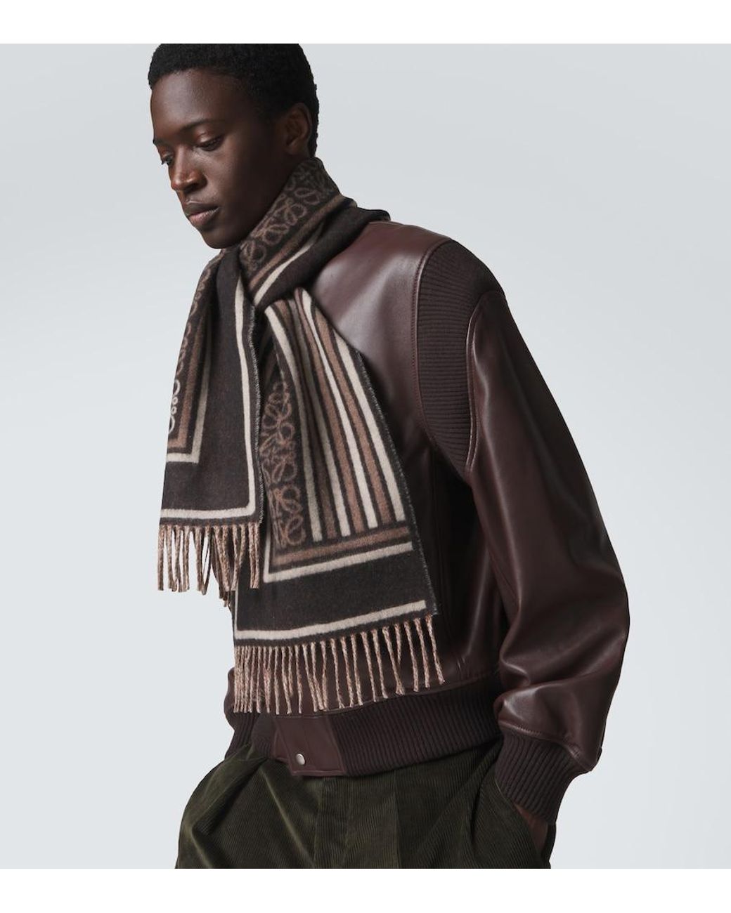 Loewe Brown Anagram Wool And Cashmere Jacquard Scarf for men