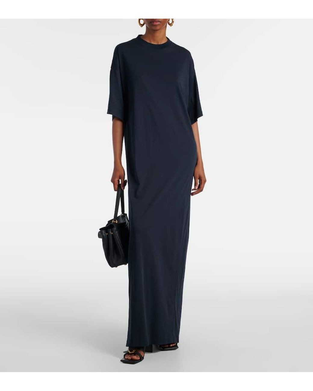 Balenciaga Cocoon Cotton Jersey Maxi Dress in Blue | Lyst
