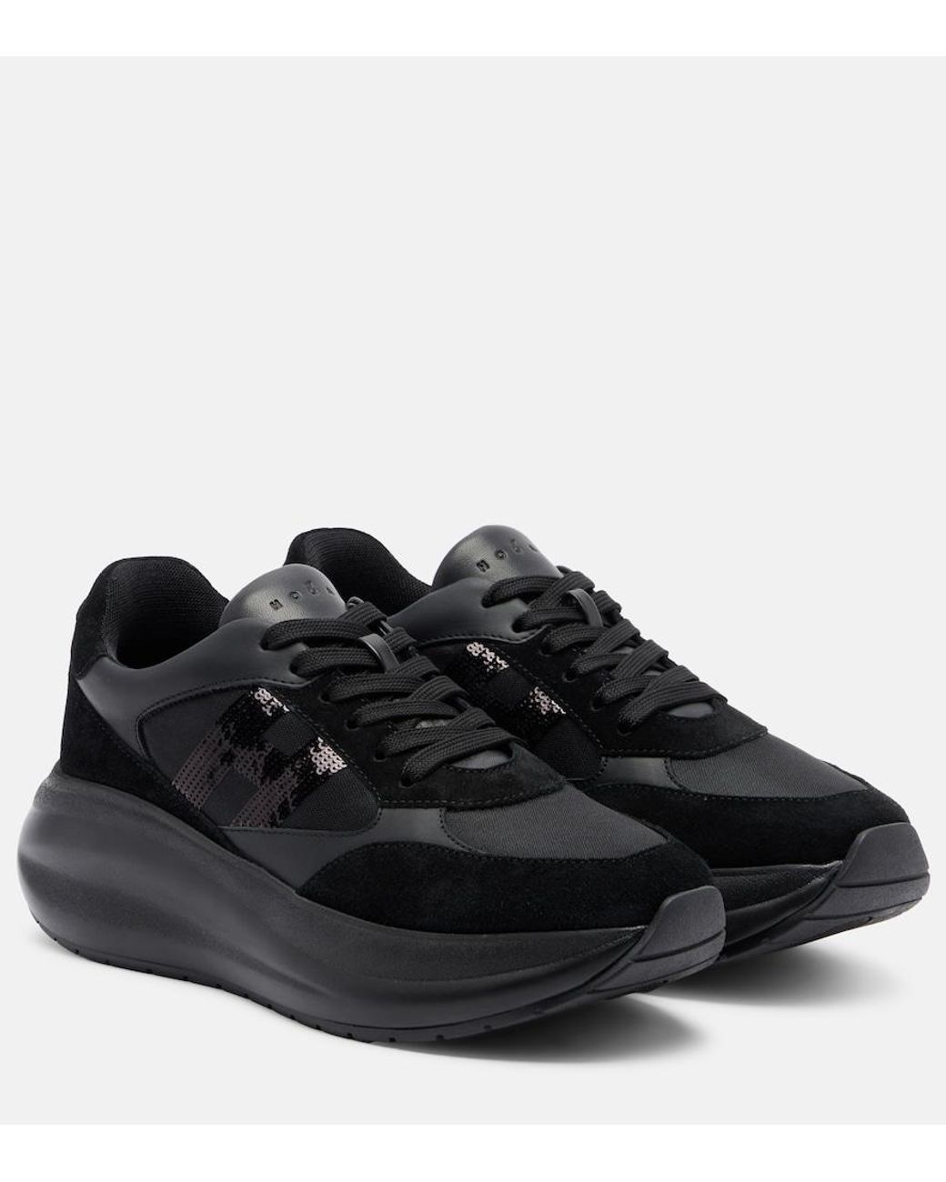 Hogan Black Maxi I Active Suede-Trimmed Sneakers