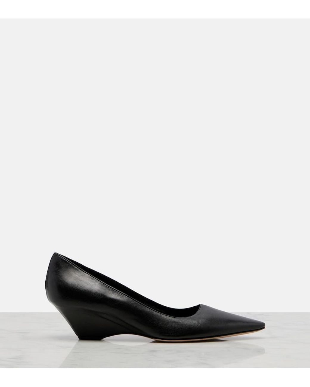 The Row Black Liisa Leather Wedges