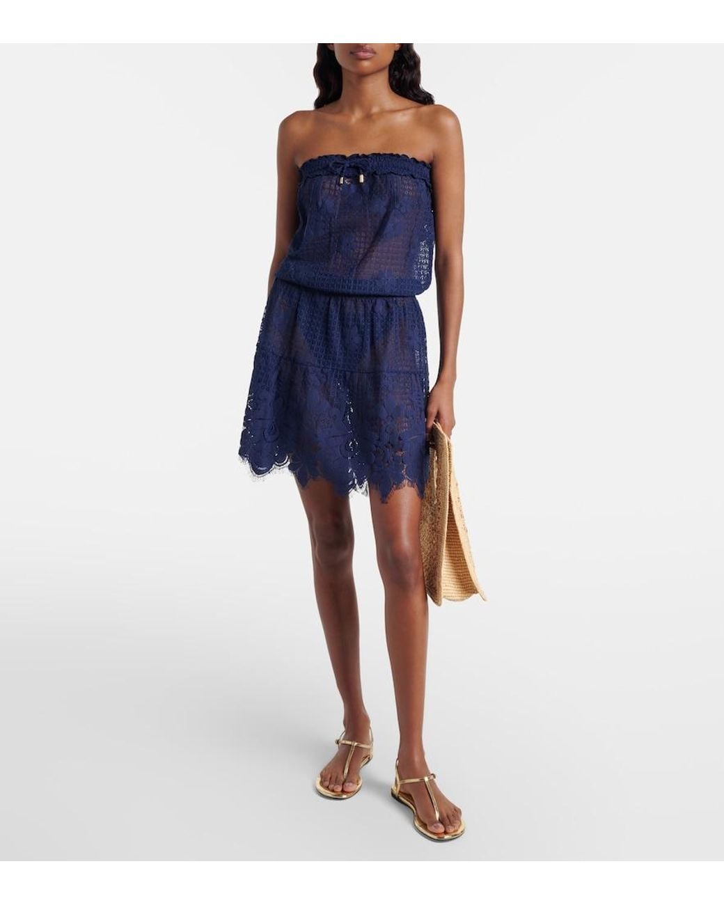 Melissa Odabash Blue Isla Hs Cotton-Blend Lace Romper