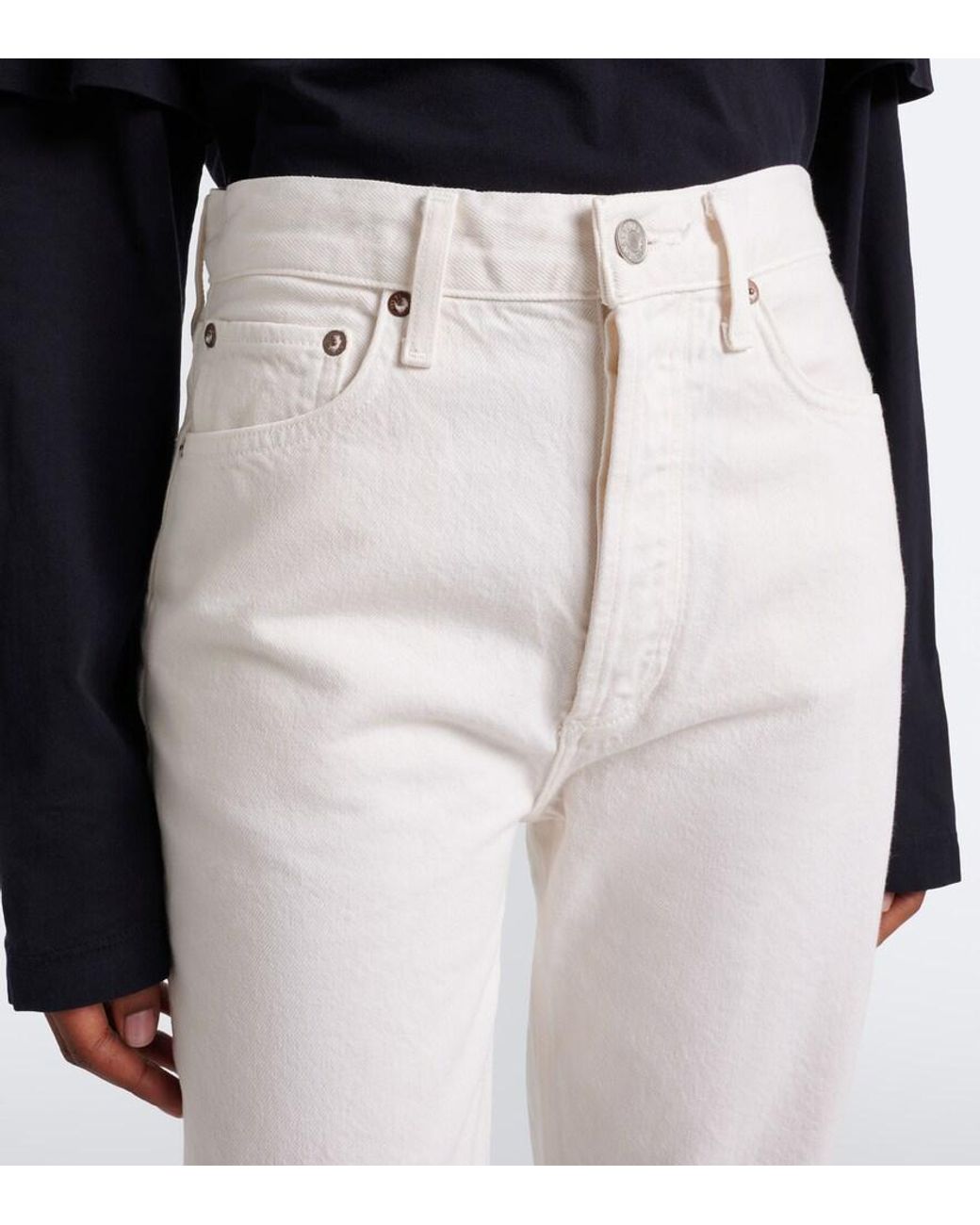 Agolde White Riley Cropped Straight Jeans