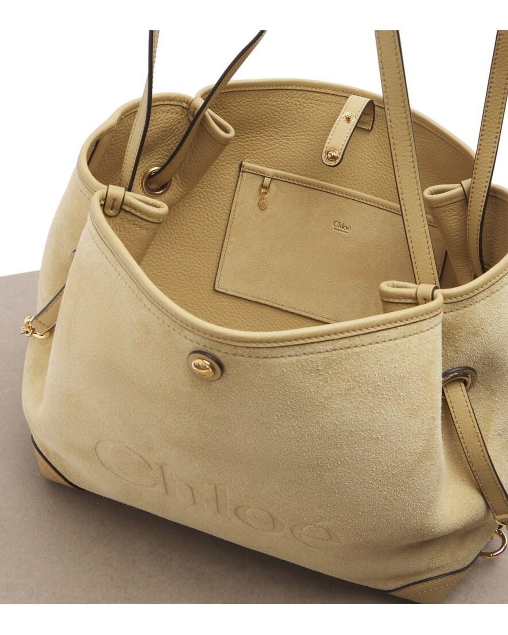 Chloé Clover Leather-Trimmed Suede Tote Bag in Natural | Lyst