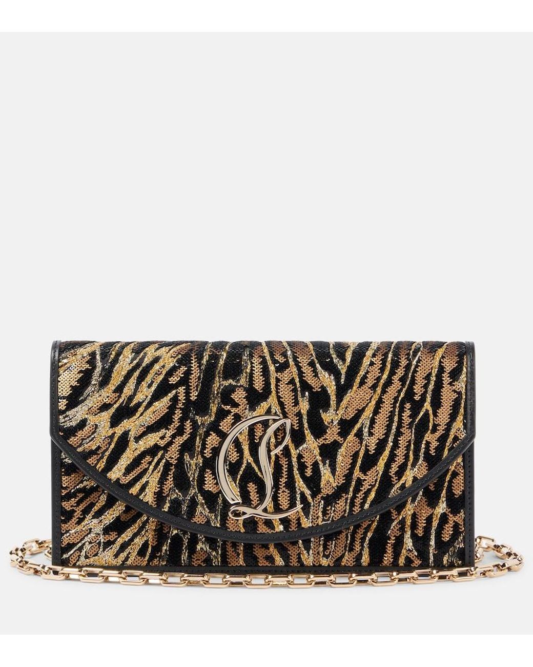 Christian Louboutin Brown Loubi54 Silk Sequinned Clutch Bag