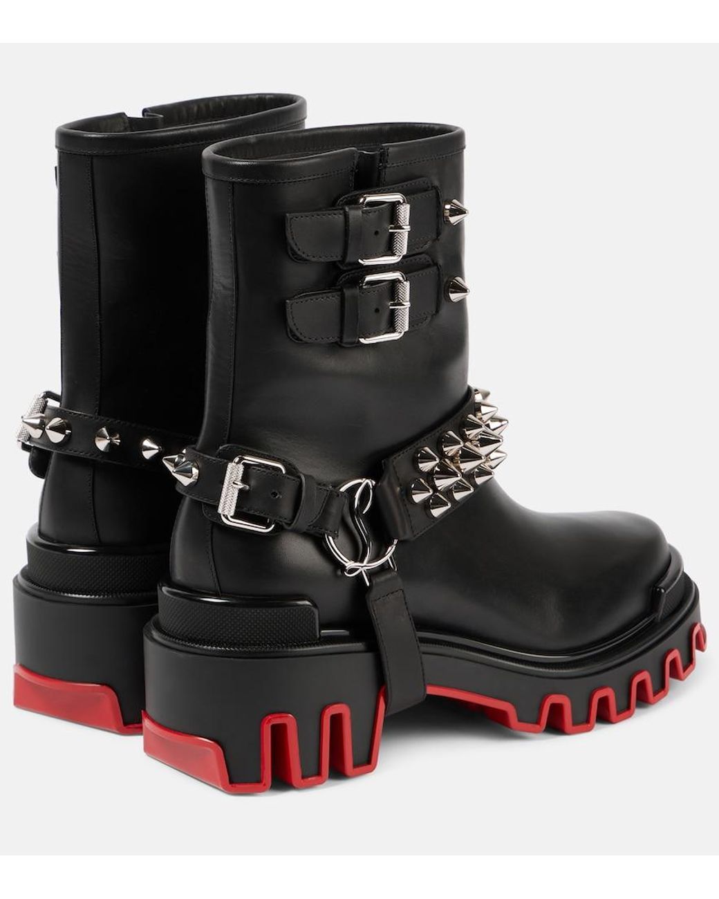 Christian Louboutin Black Dune Bike Studded Leather Ankle Boots