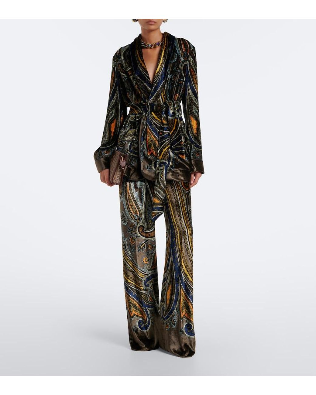 Etro Black Paisley Velvet Wrap Blazer