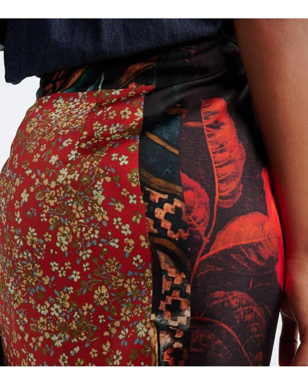 Dries Van Noten Red Printed Silk Wrap Skirt
