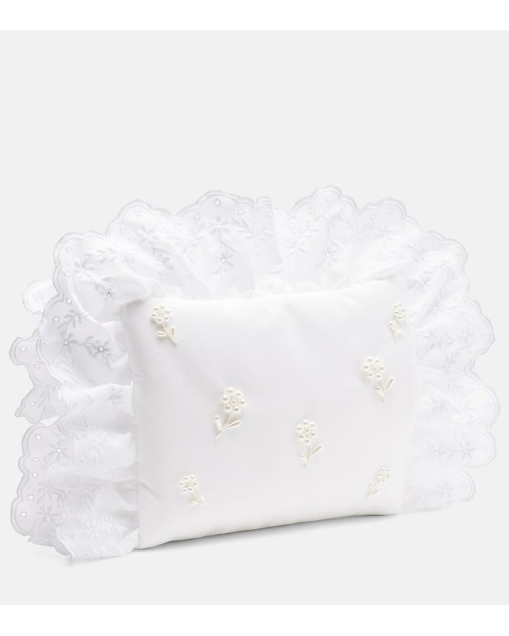 Simone Rocha White Pillowcase Embellished Ruffled Clutch
