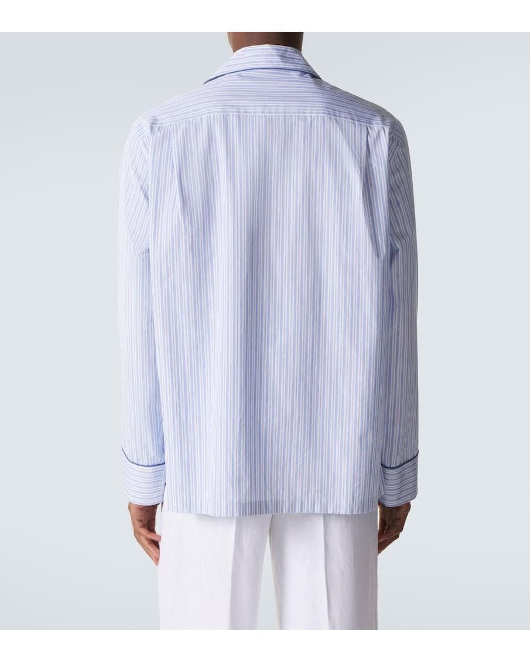 Dolce & Gabbana Blue Striped Cotton And Silk Poplin Pajama Shirt for men