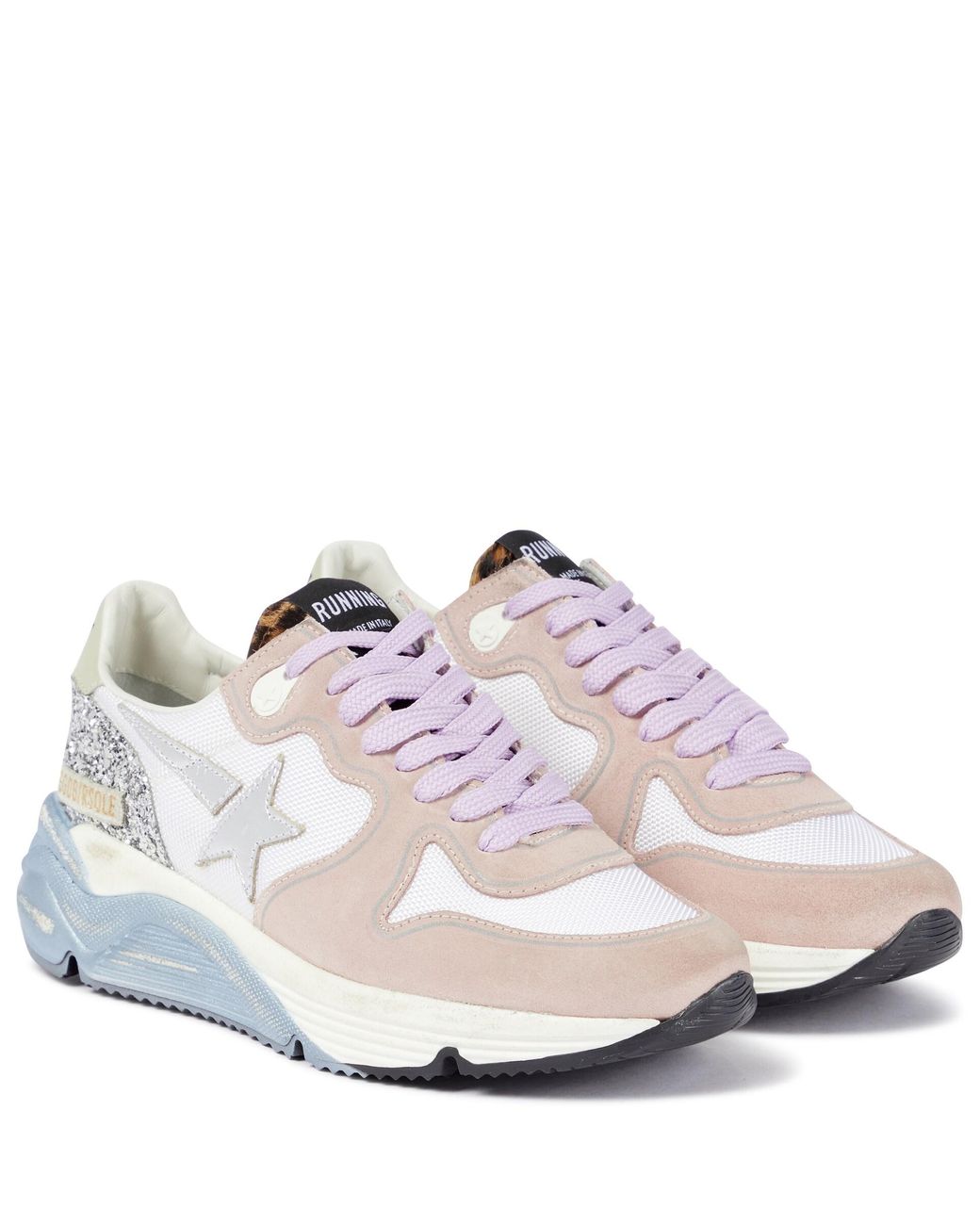 GOLDEN ｜WOMEN'S SNEAKERS RUNNING SOLE (MULTI) Women's Running Sole in silver glitter and dove gray suede