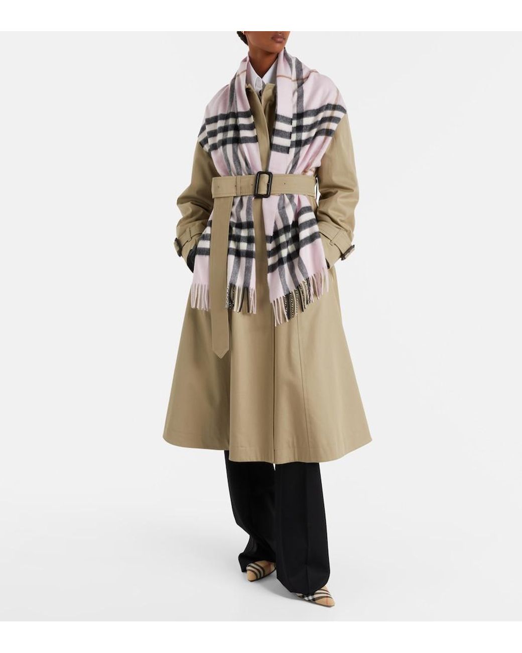 Burberry White Check Cashmere Scarf