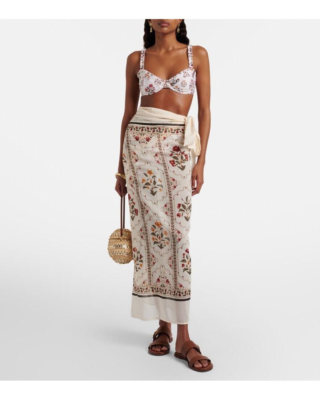 Agua Bendita Natural Floral Cotton And Silk Beach Cover-Up