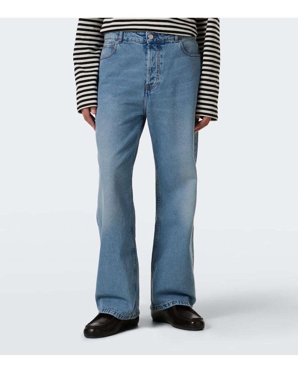 AMI Blue Faded Wide-Leg Jeans for men