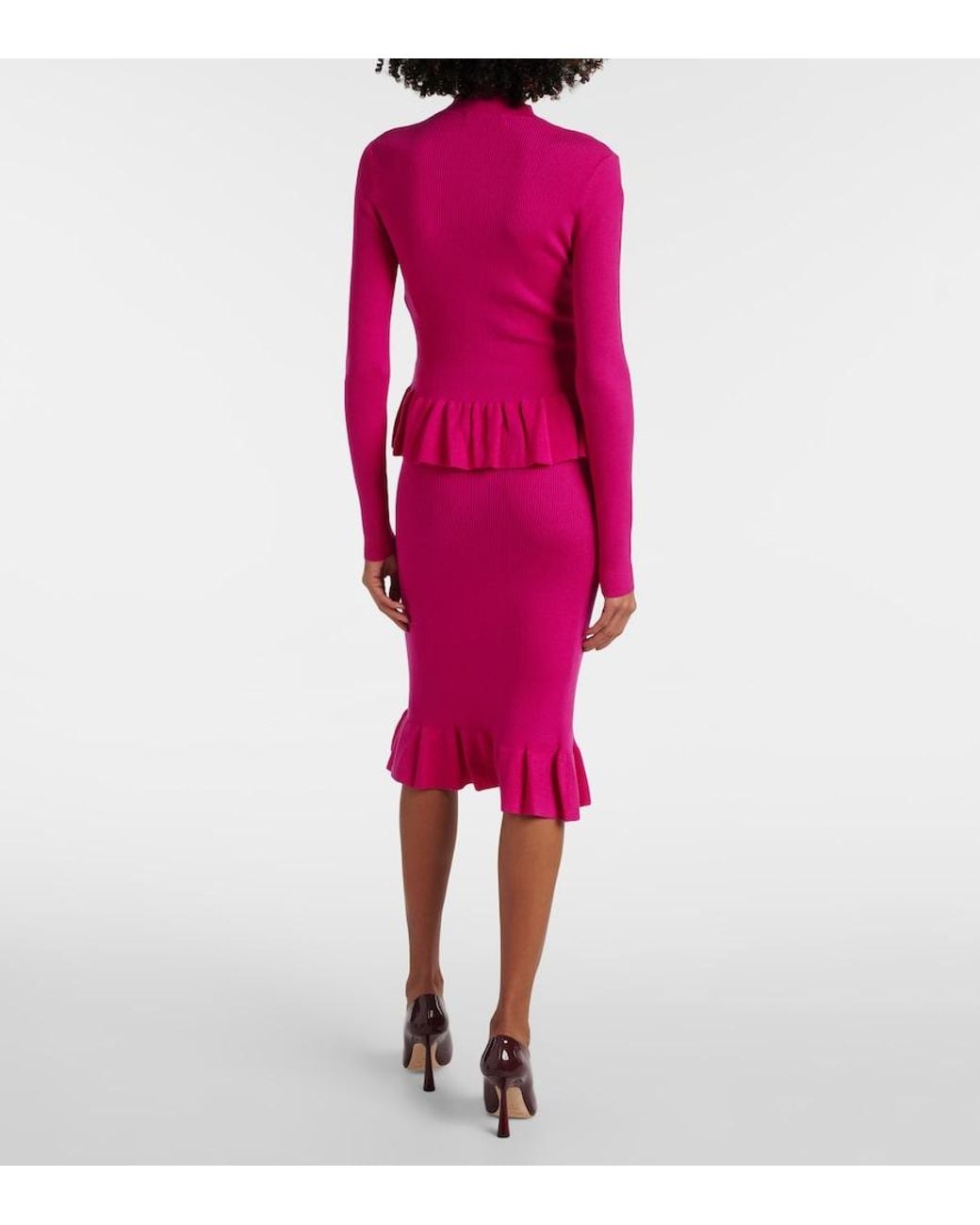 Nina Ricci Pink Ruffled Wool-Blend Sweater