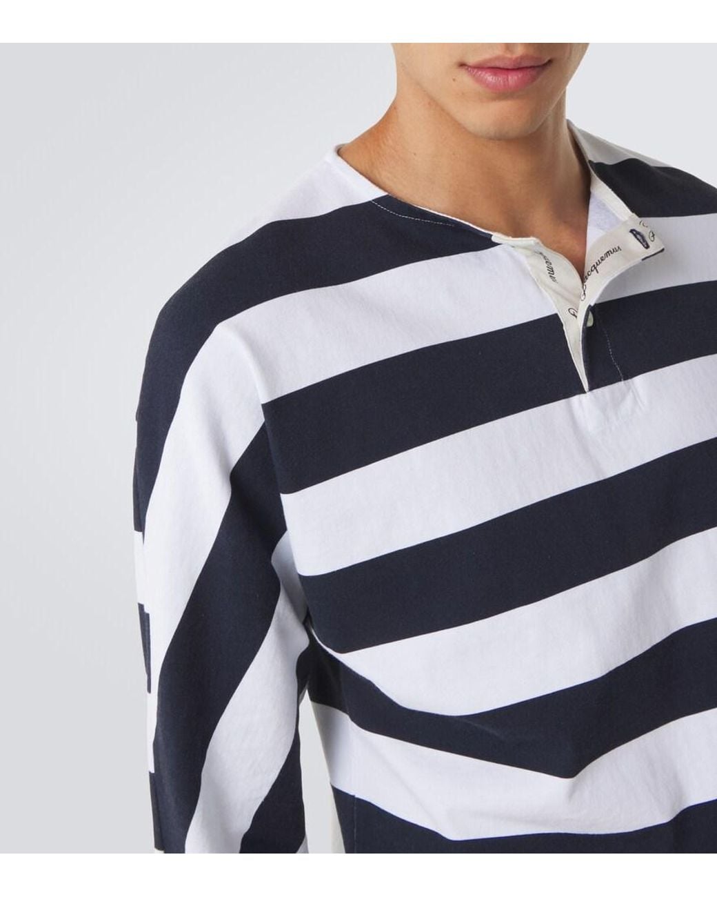 Jacquemus Blue Mariniere Striped Cotton Jersey Henley Shirt for men