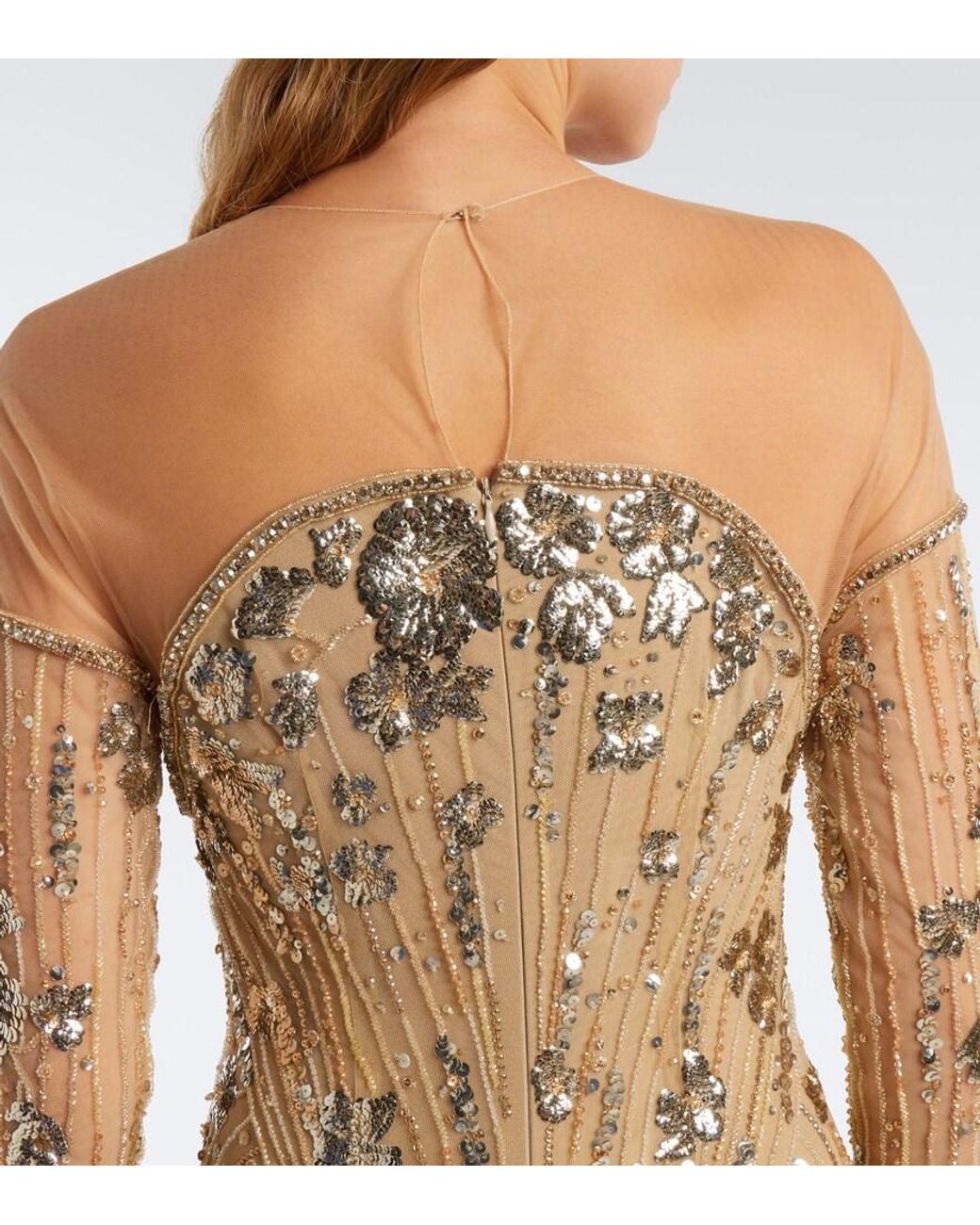 Georges Hobeika Natural Embellished Tulle Gown