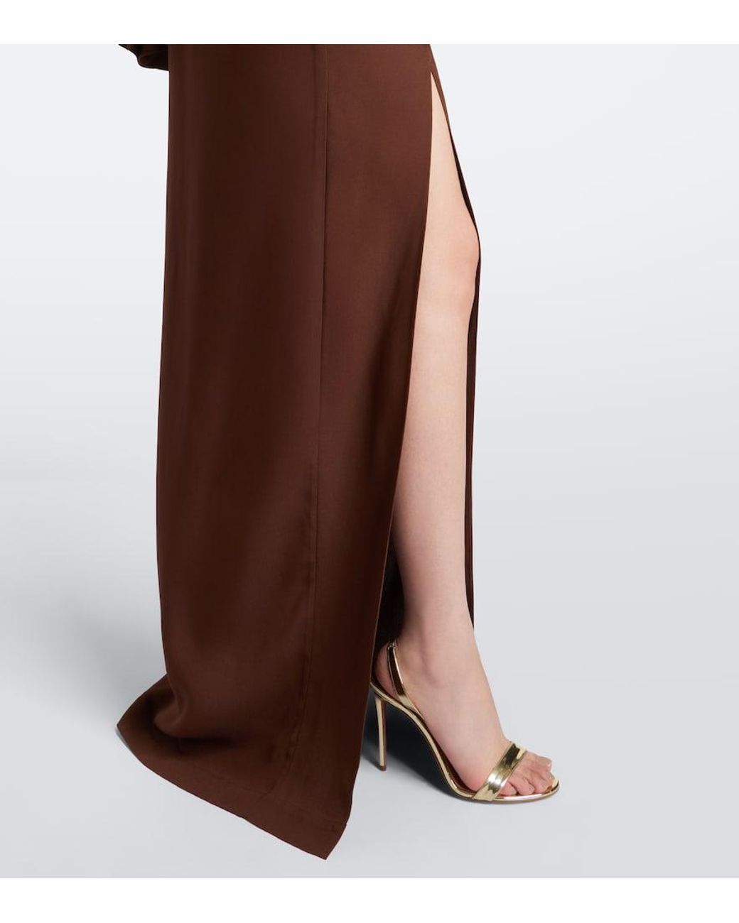 Taller Marmo Brown Brooks Scarf-Detail Caped Maxi Dress