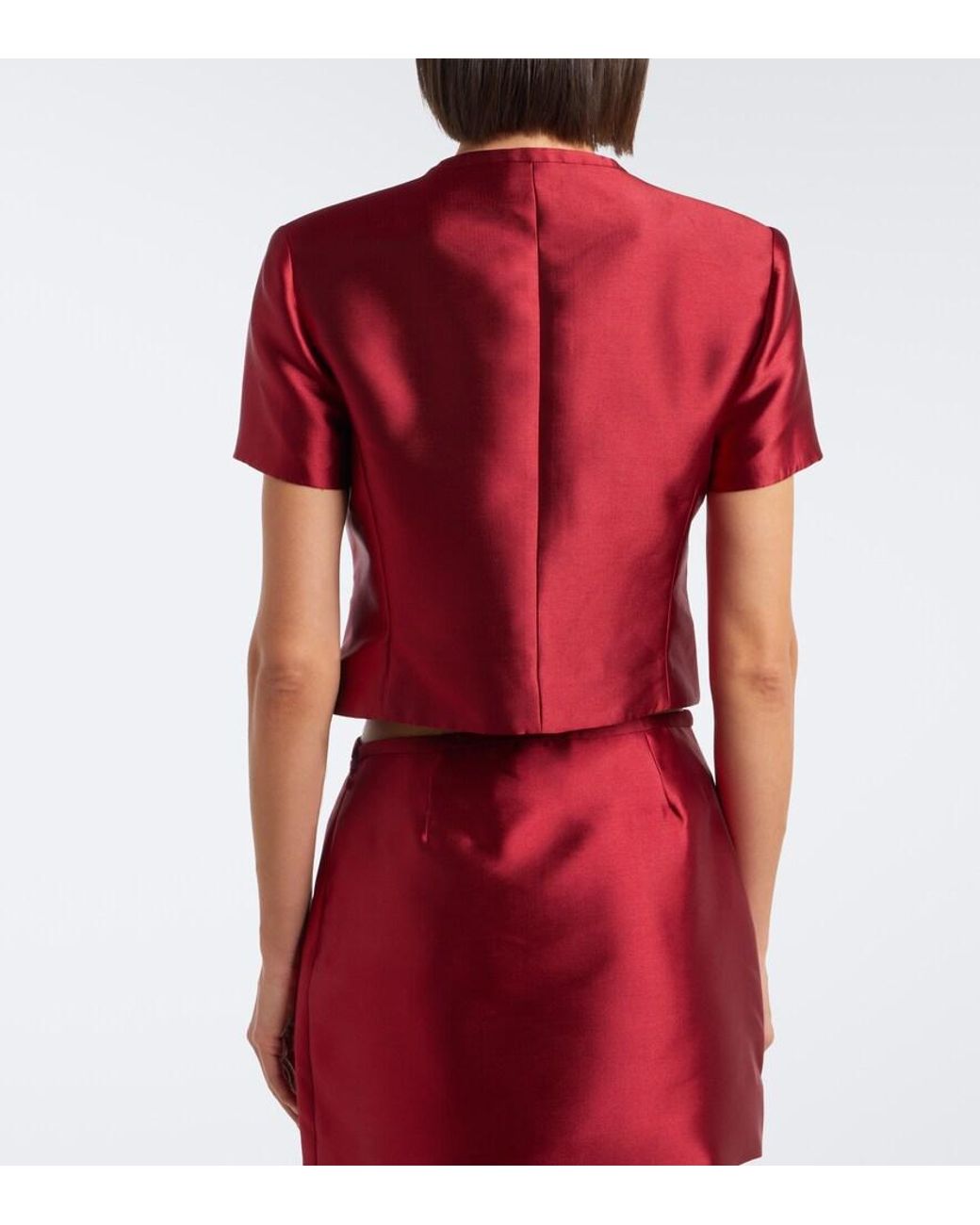 Jonathan Simkhai Red Naelle Bow-Detail Satin Top