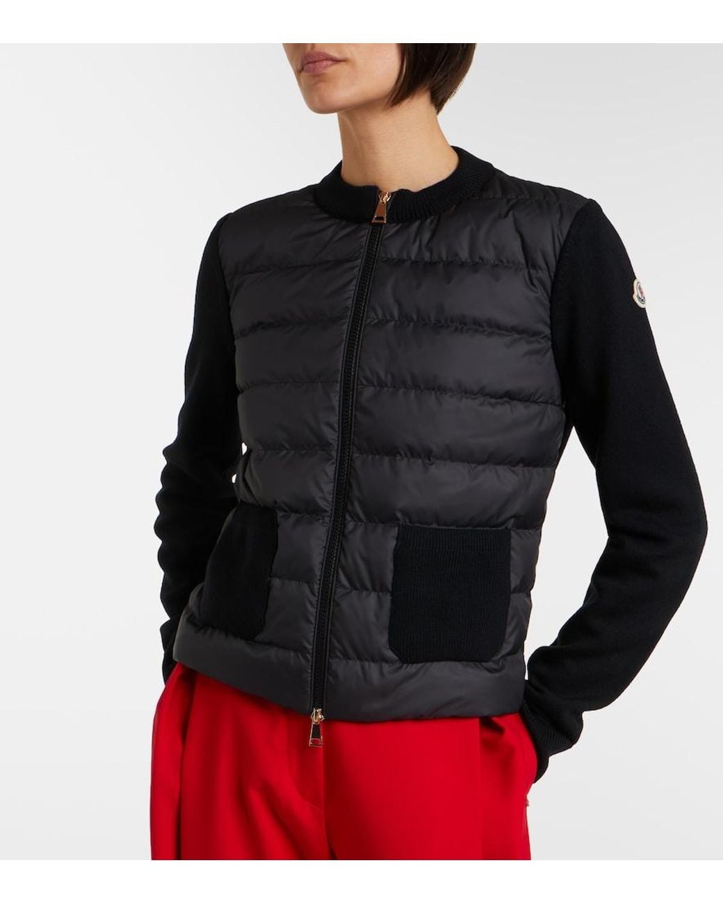 Moncler Black Down-Paneled Virgin Wool Cardigan