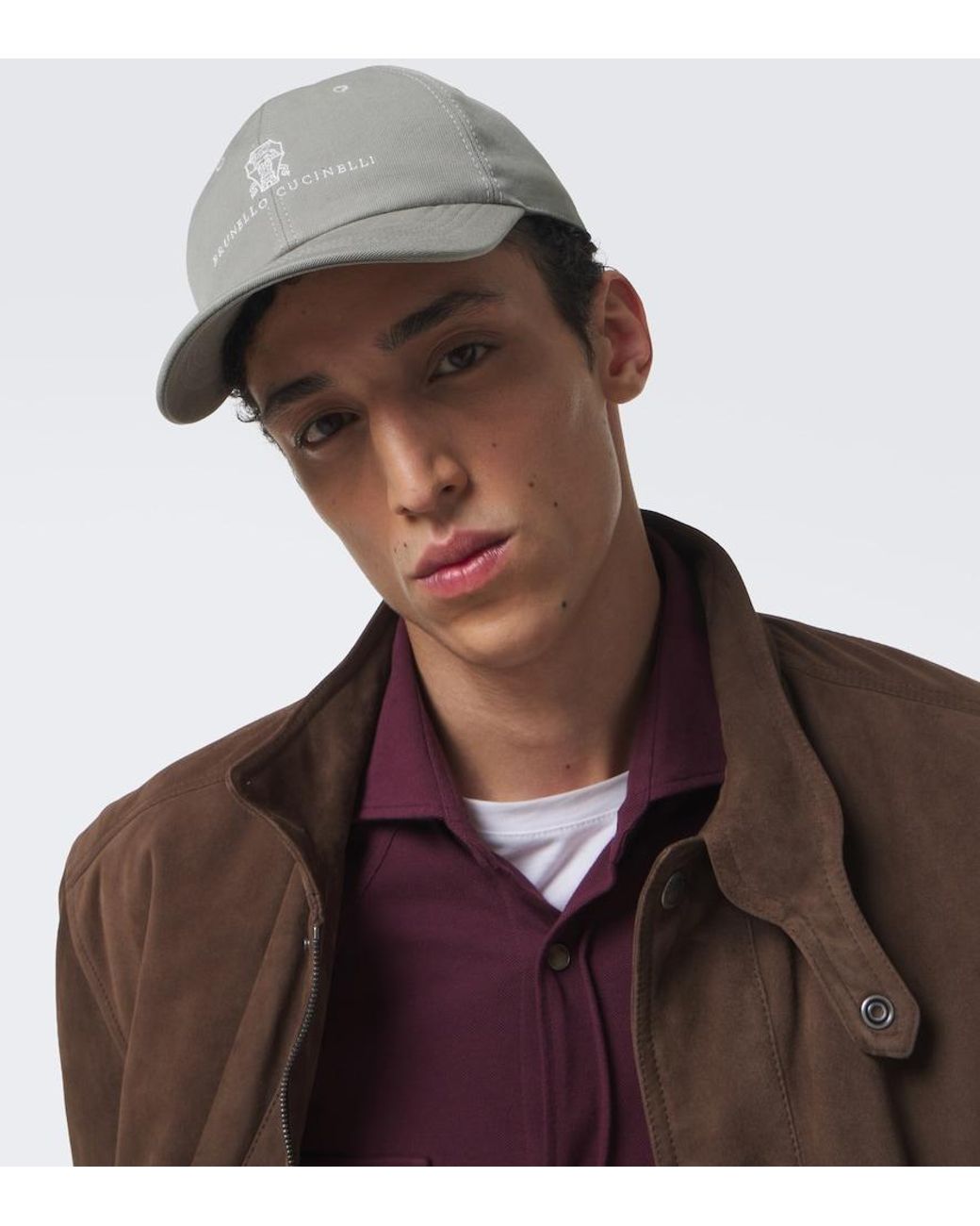 Brunello Cucinelli Gray Logo Cotton Baseball Cap for men