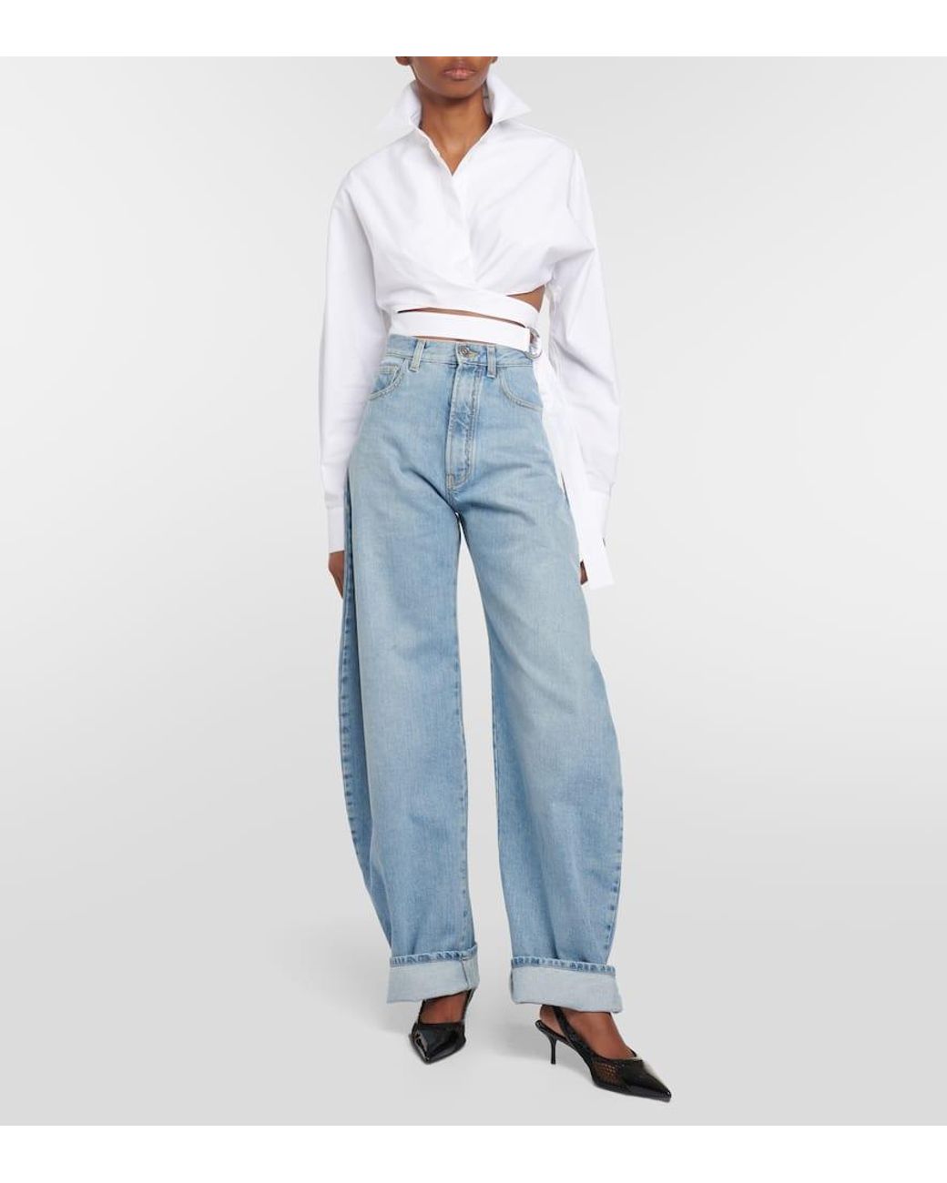 Alaïa White Crossover Poplin Long-Sleeved Shirt