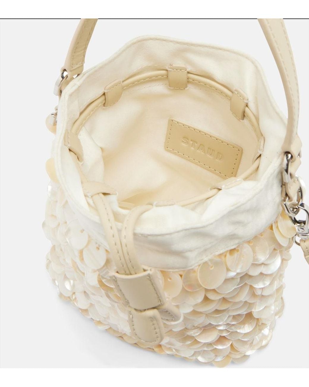 Staud Natural Lila Mini Embellished Bucket Bag