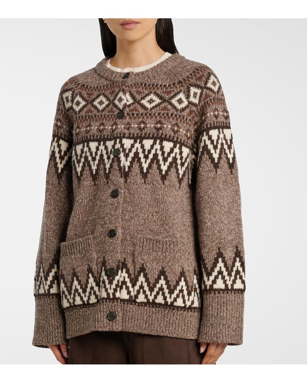 Polo Ralph Lauren Brown Fair Isle Jacquard Wool-Blend Cardigan