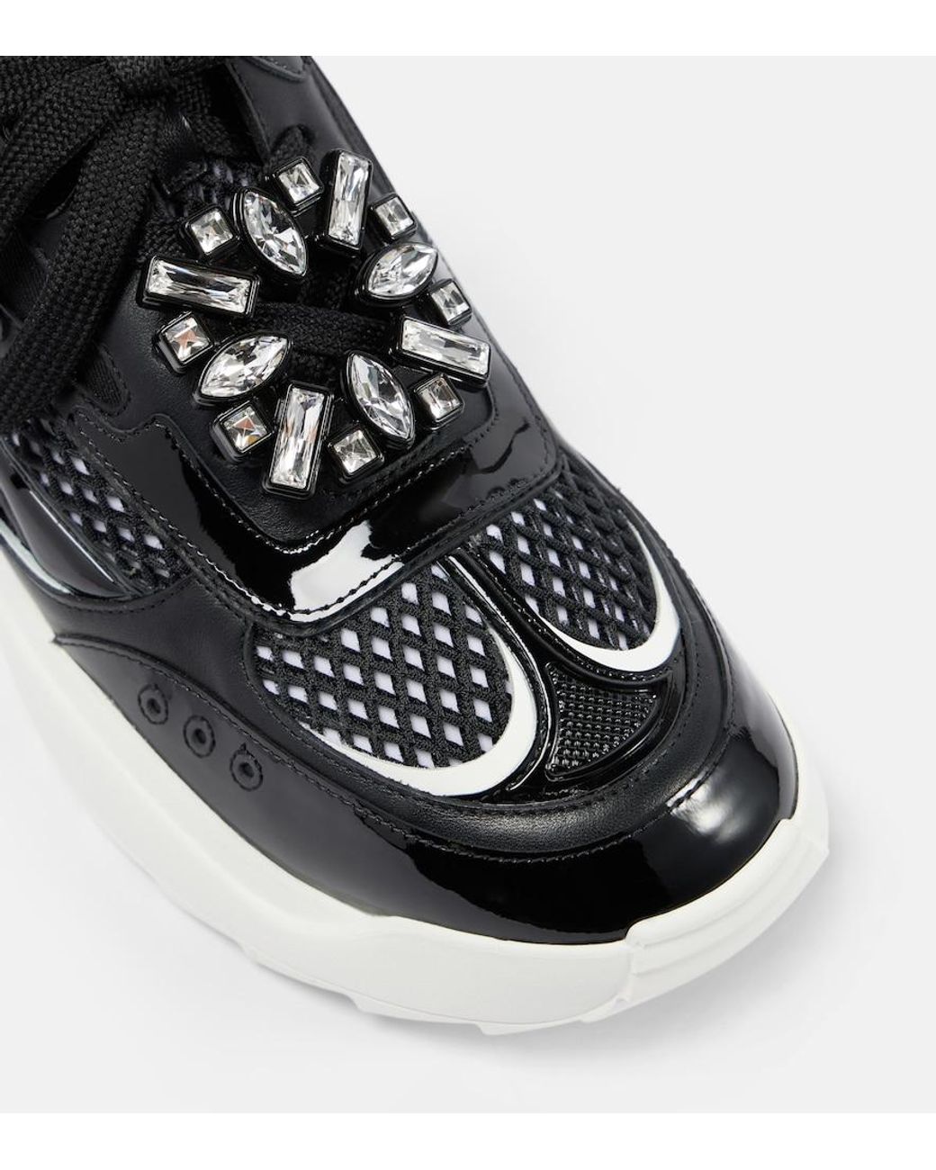 Roger Vivier Black Embellished Leather-Trimmed Sneakers